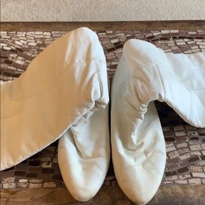 Women’s white scrunch knee high boots